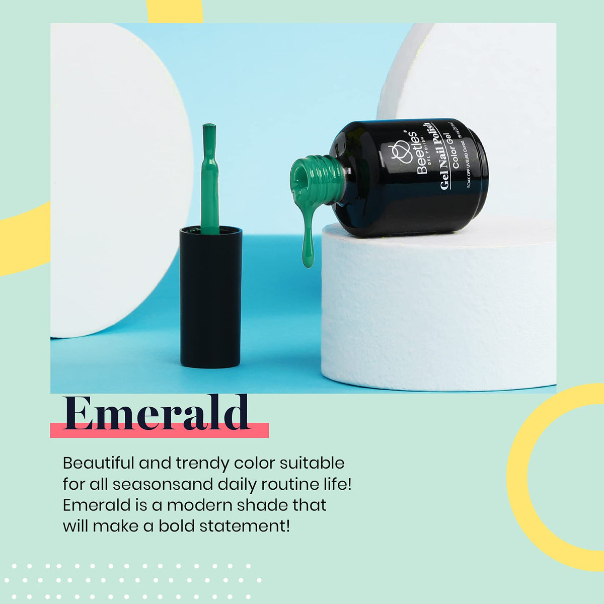 beetles Gel Polish Emerald Green Gel Nail Polish on a nail art display