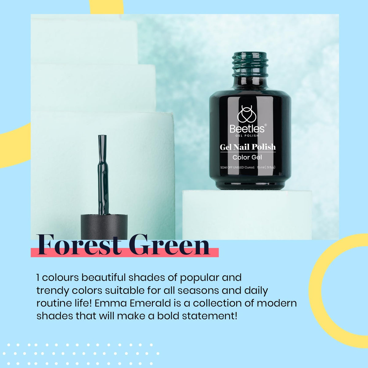 beetles Gel Polish Emma Emerald Green Gel Nail Polish 15ML with swatch on nail