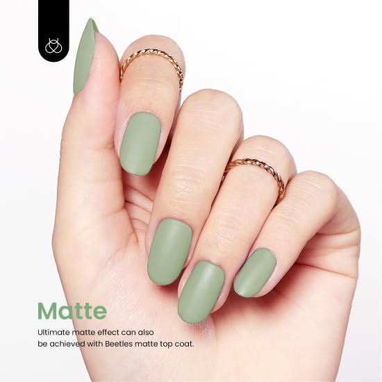 beetles Gel Polish Eucalyptus Green Gel Nail Polish 15ML on a nail art display