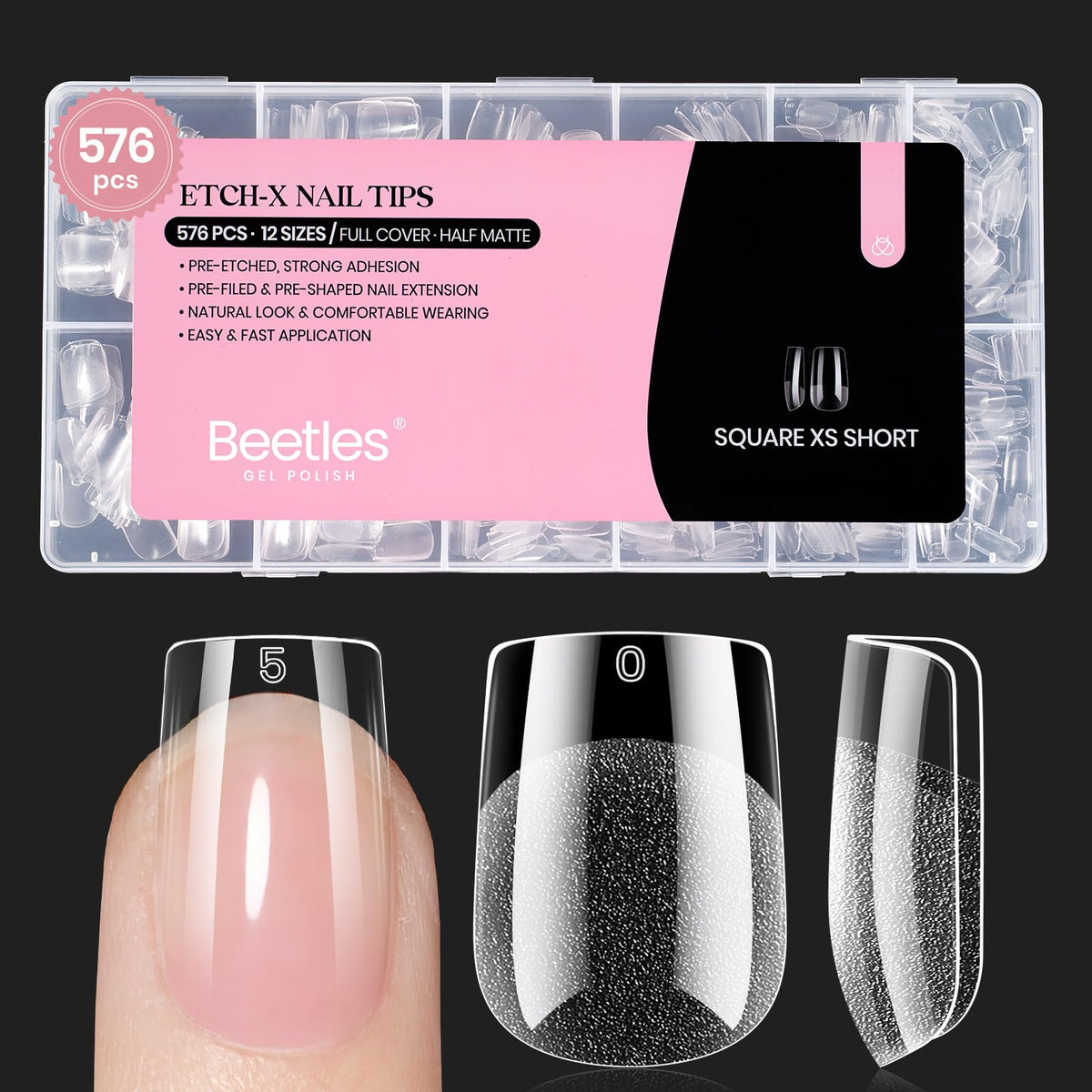 beetles Gel Polish Extra Short Square Nail Tips front view
