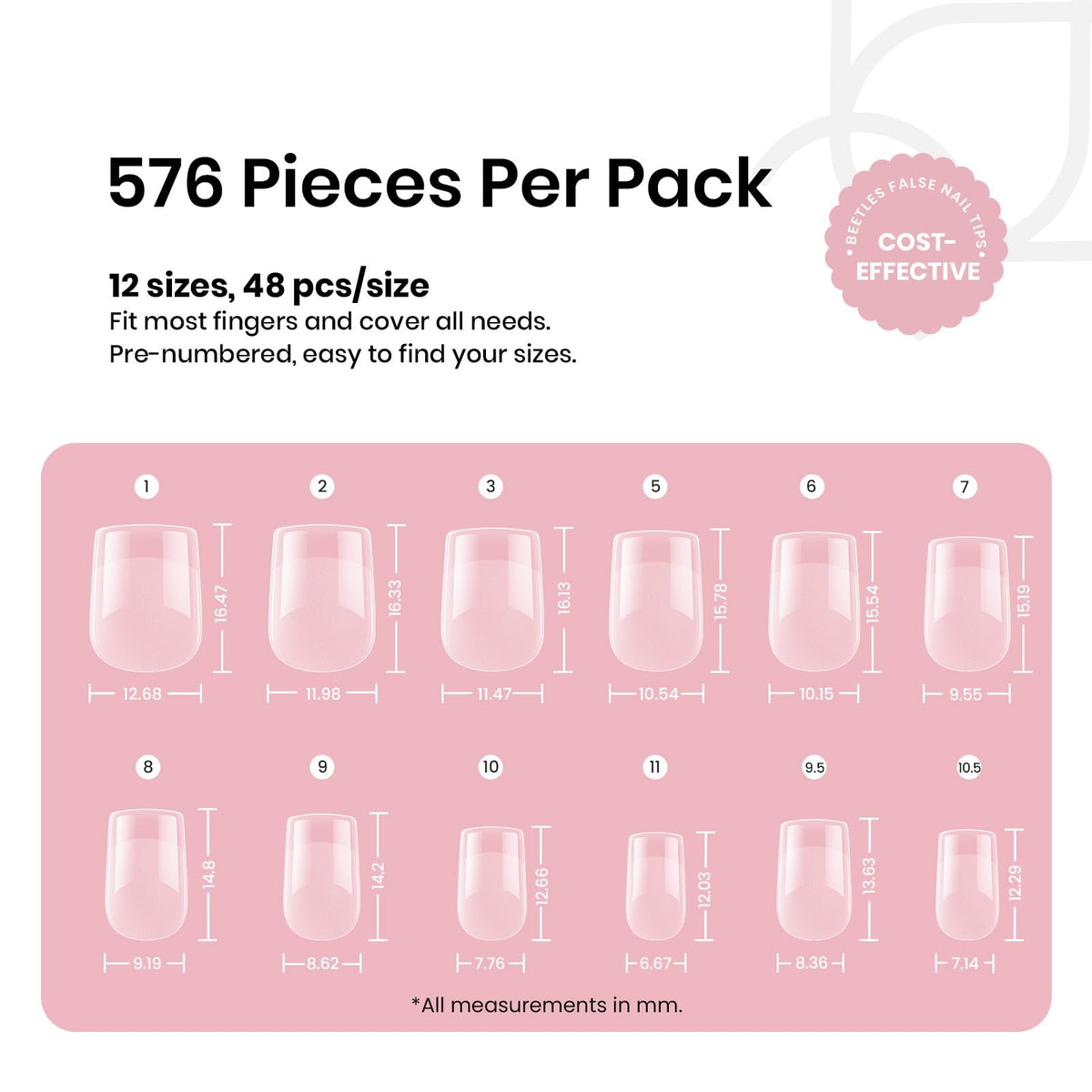 beetles Gel Polish Extra Short Square Nail Tips size options