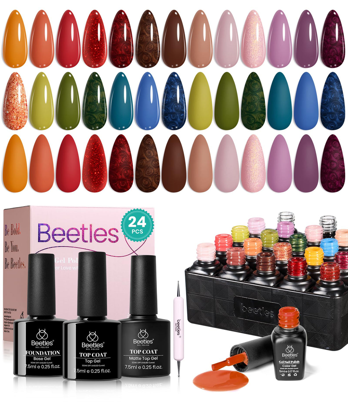 beetles Gel Polish Fall Gel Polish Set 20 warm-tone colours front view