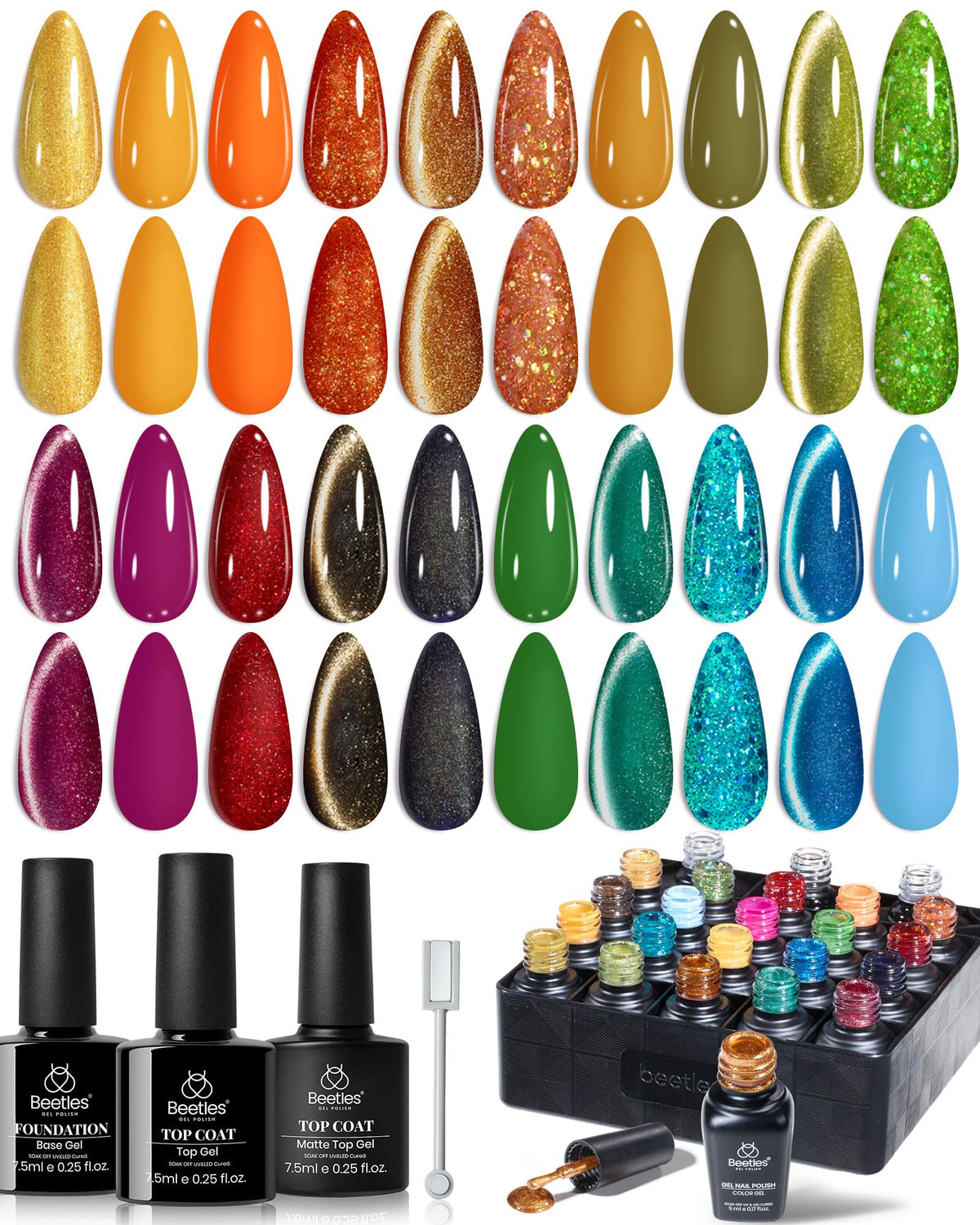 beetles Gel Polish Fall Set 20 colors with cat eye and glitter finishes