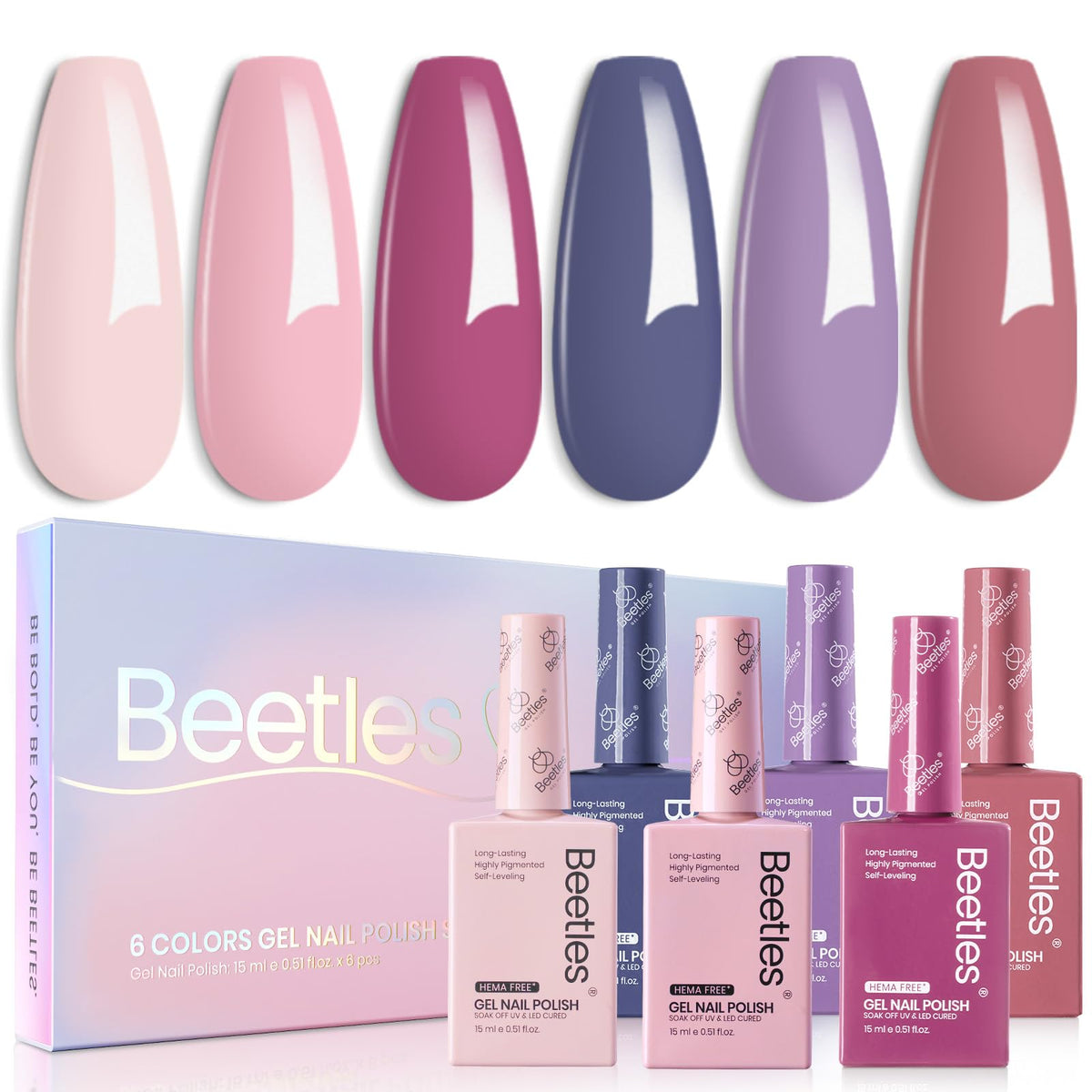 beetles Gel Polish Fall Set front view with six pastel shades