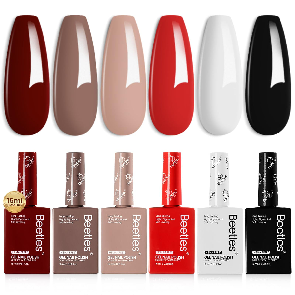 beetles Gel Polish Fall Set with six vibrant shades front view