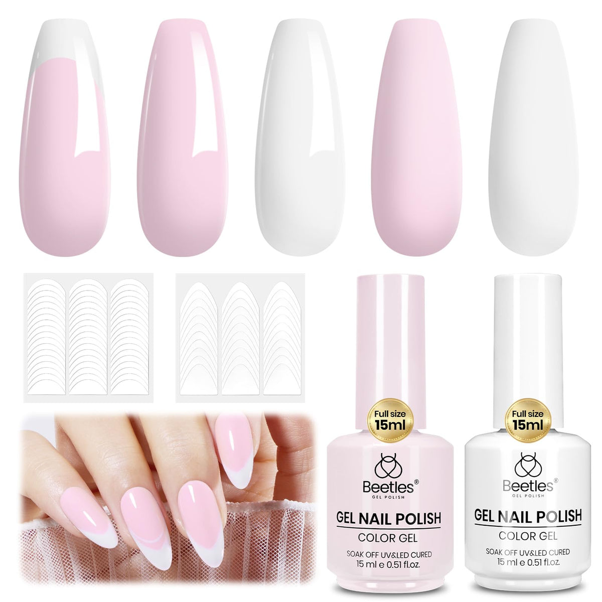 beetles Gel Polish French Tip Gel Polish Set showing glossy finish