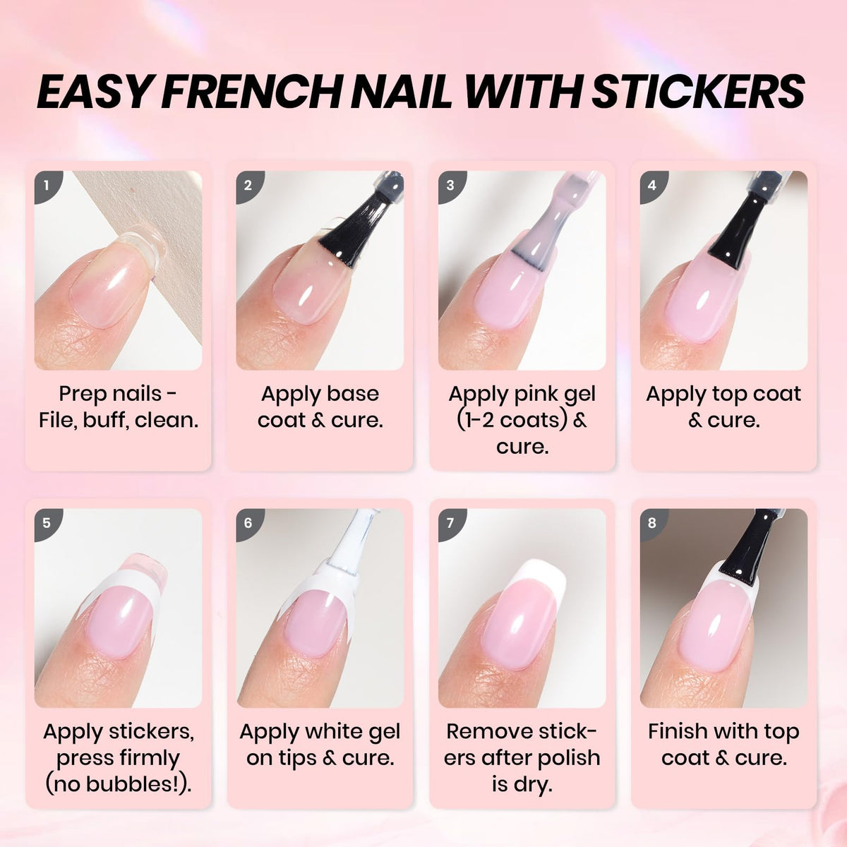 beetles Gel Polish French Tip Gel Polish Set with close-up of nail stickers