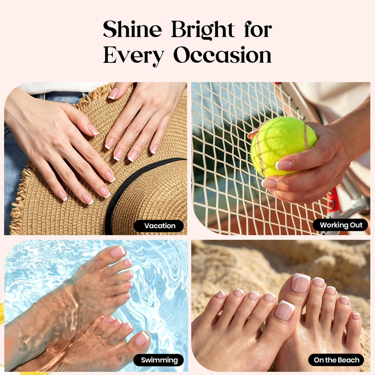 beetles Gel Polish French Tip Nails arranged by size