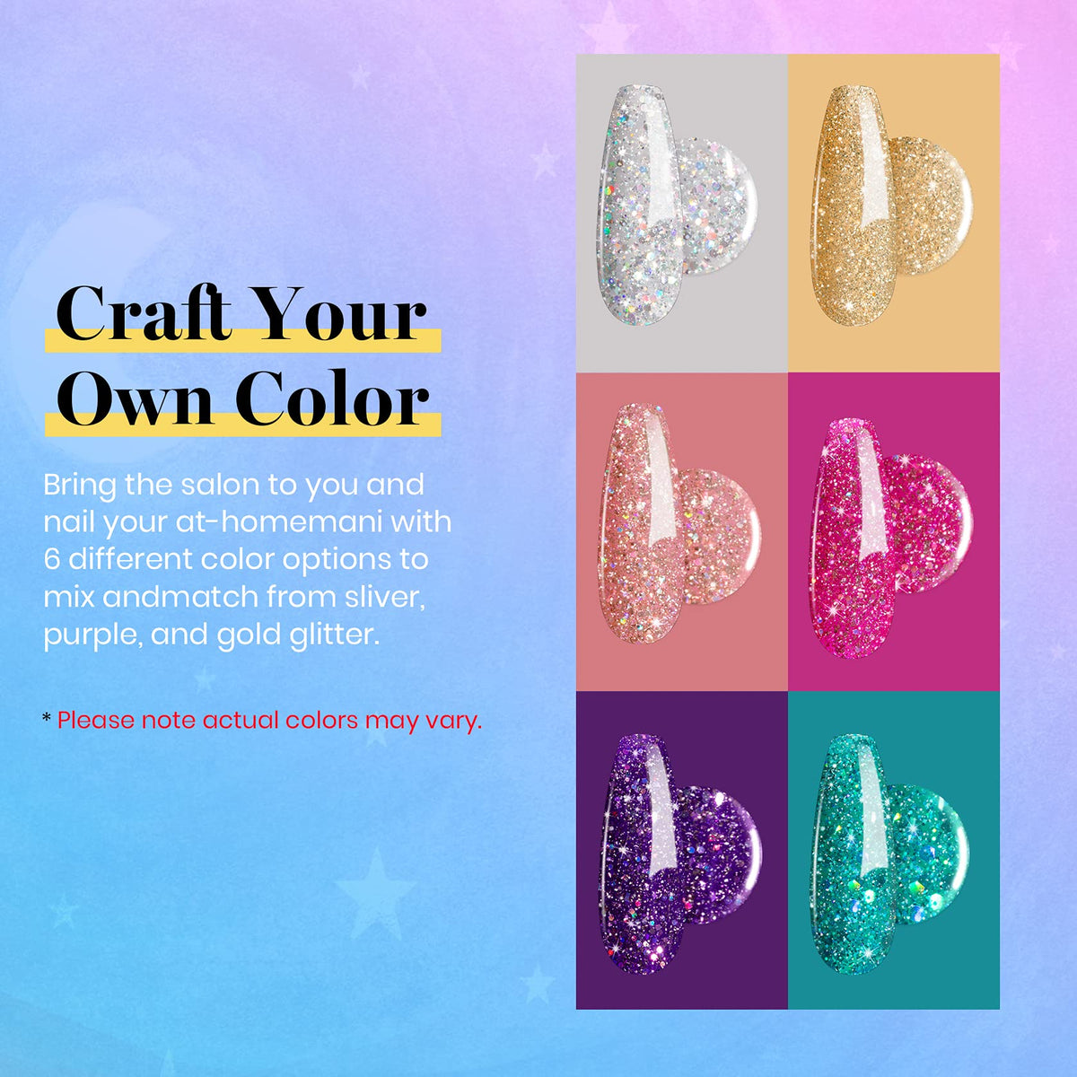 beetles Gel Polish Glitter Gel Set application process with UV lamp