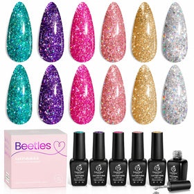 beetles Gel Polish Glitter Gel Set six 7.5 mL bottles front view