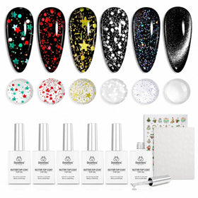 beetles Gel Polish Glitter Gel Top Coat Set 6Pcs 10ml front view