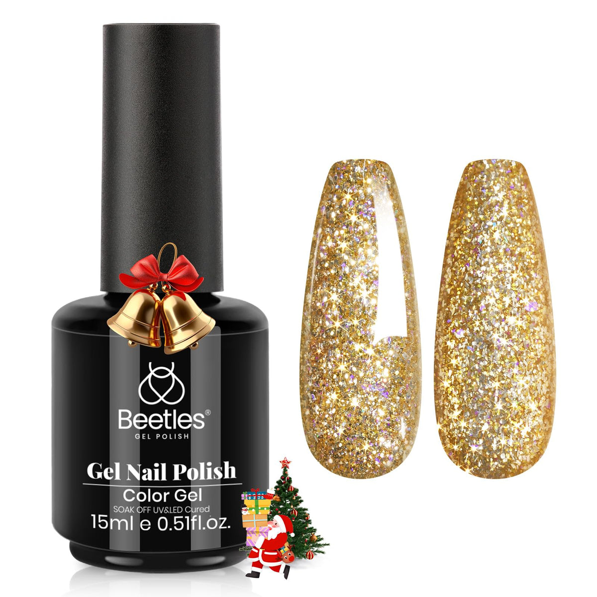 beetles Gel Polish Gold Glitter Gel Nail Polish 15ML front view