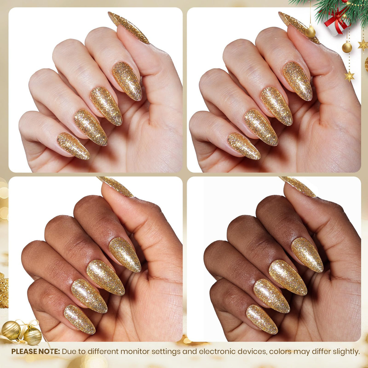 beetles Gel Polish Gold Glitter Gel Nail Polish applied on nails