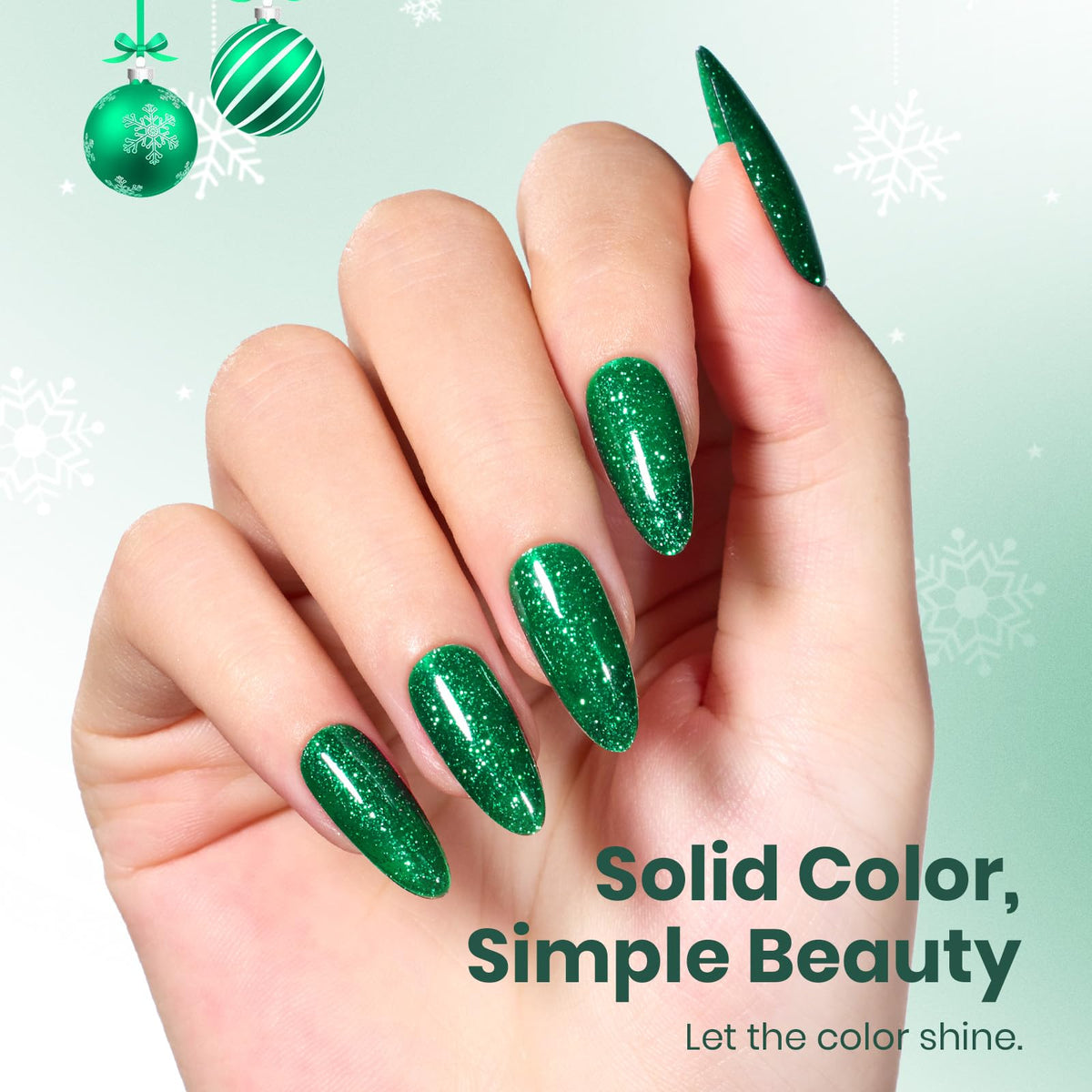 beetles Gel Polish Green Gel Nail Polish 15ML bottle with glitter finish