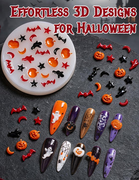 beetles Gel Polish Halloween 3D mold with pumpkins and bats