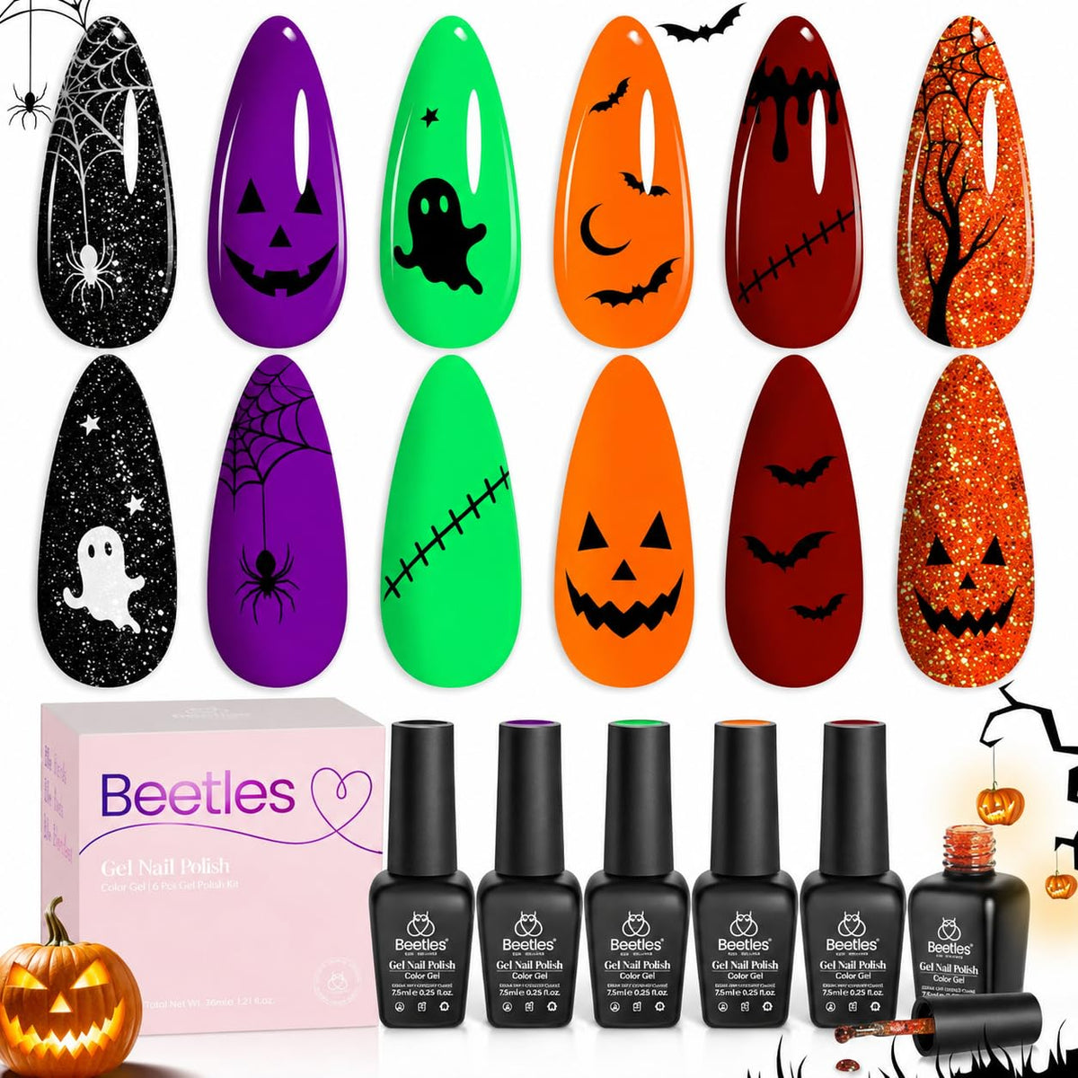 beetles Gel Polish Halloween Gel Nail Polish Set featuring 6 colours