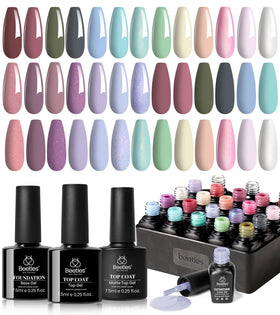 beetles Gel Polish Healing Elixir set front view with 20 pastel colours
