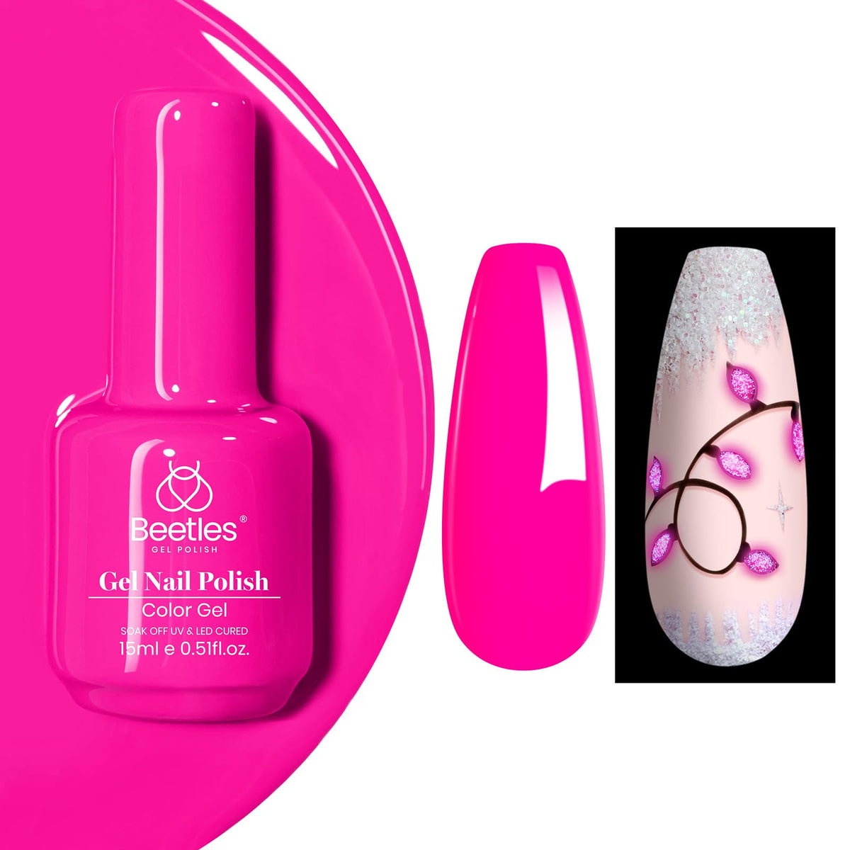 beetles Gel Polish Hot Pink 15ml bottle front view