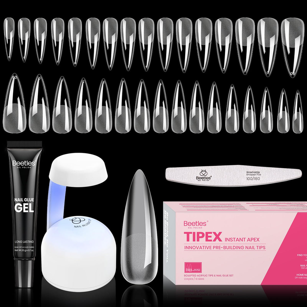 beetles Gel Polish Instant Apex Nail Tips Kit with 224 pieces