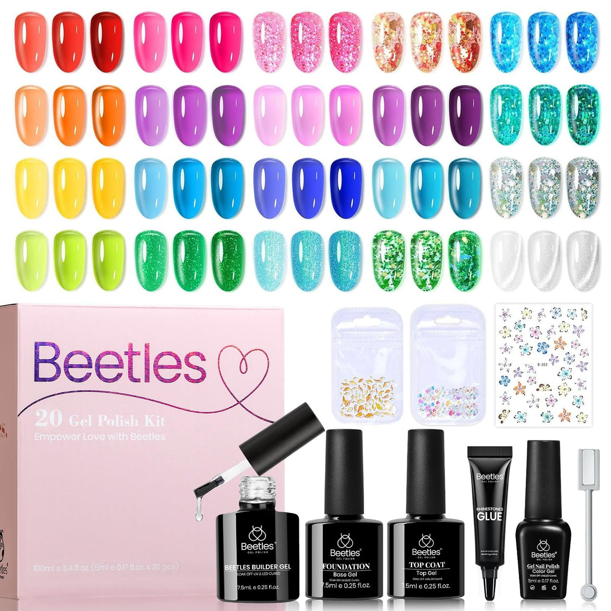 beetles Gel Polish Jelly Gel Nail Polish Set 20 neon colours front view