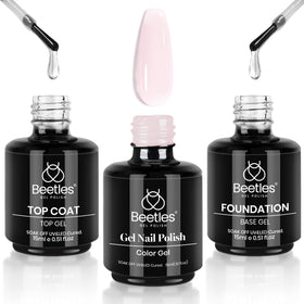 beetles Gel Polish Kit including base coat, top coat, and milky pink polish