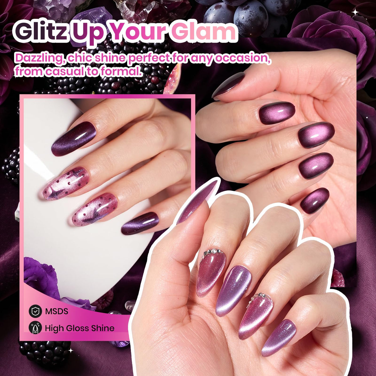 beetles Gel Polish lavender and lilac cat eye tones
