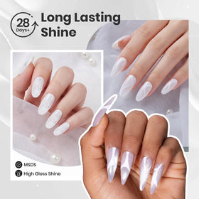 beetles Gel Polish layered look with pearl gray and cat eye effect