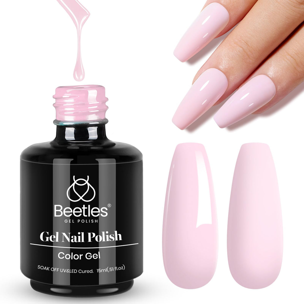 beetles Gel Polish Light Barely Pink 15ml bottle front view