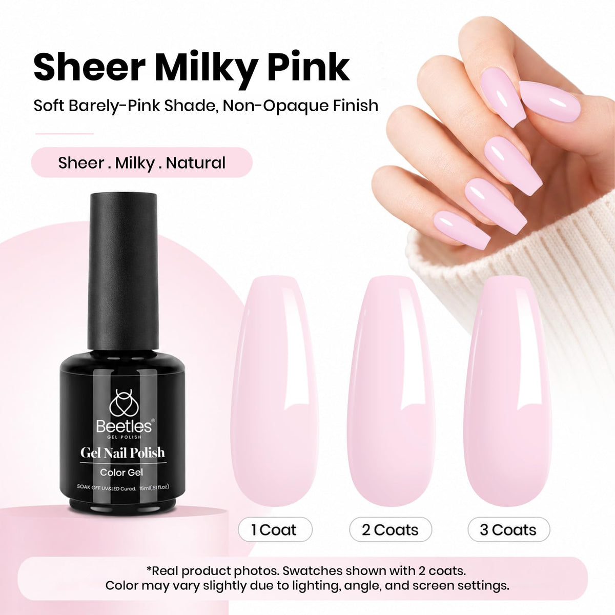 beetles Gel Polish Light Barely Pink 15ml bottle side view