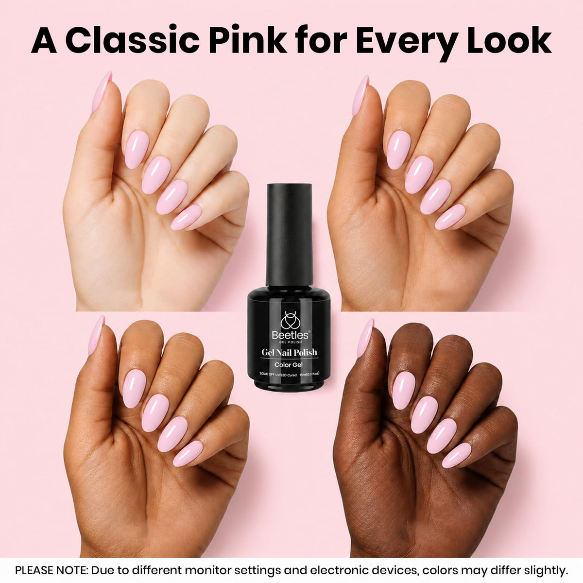 beetles Gel Polish Light Barely Pink swatch on nail
