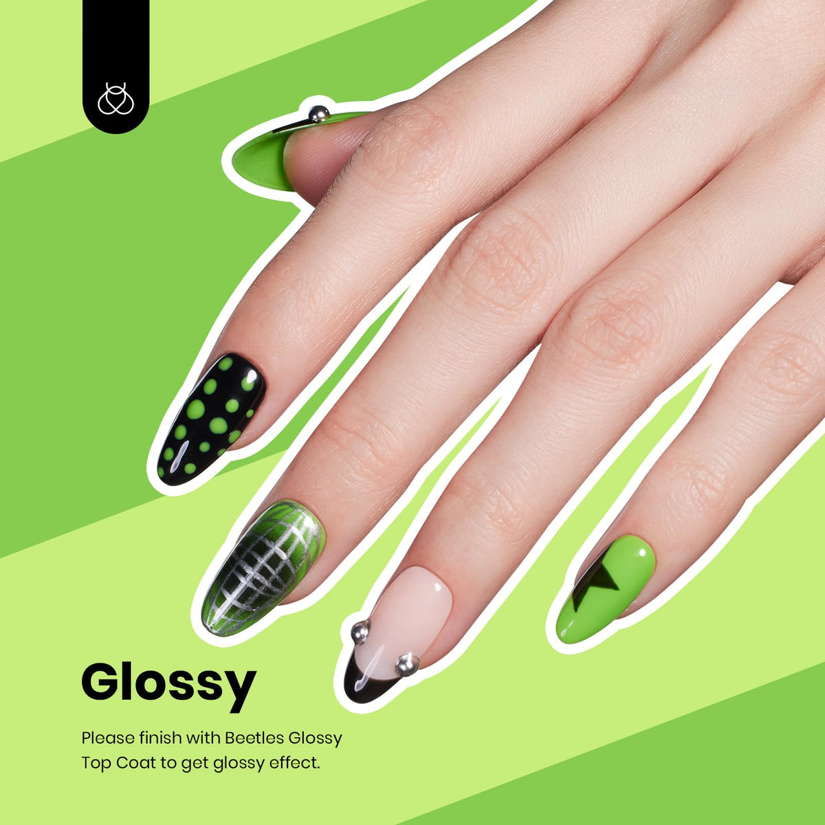 beetles Gel Polish Lime Green Gel Nail Polish 15ML on a nail art display