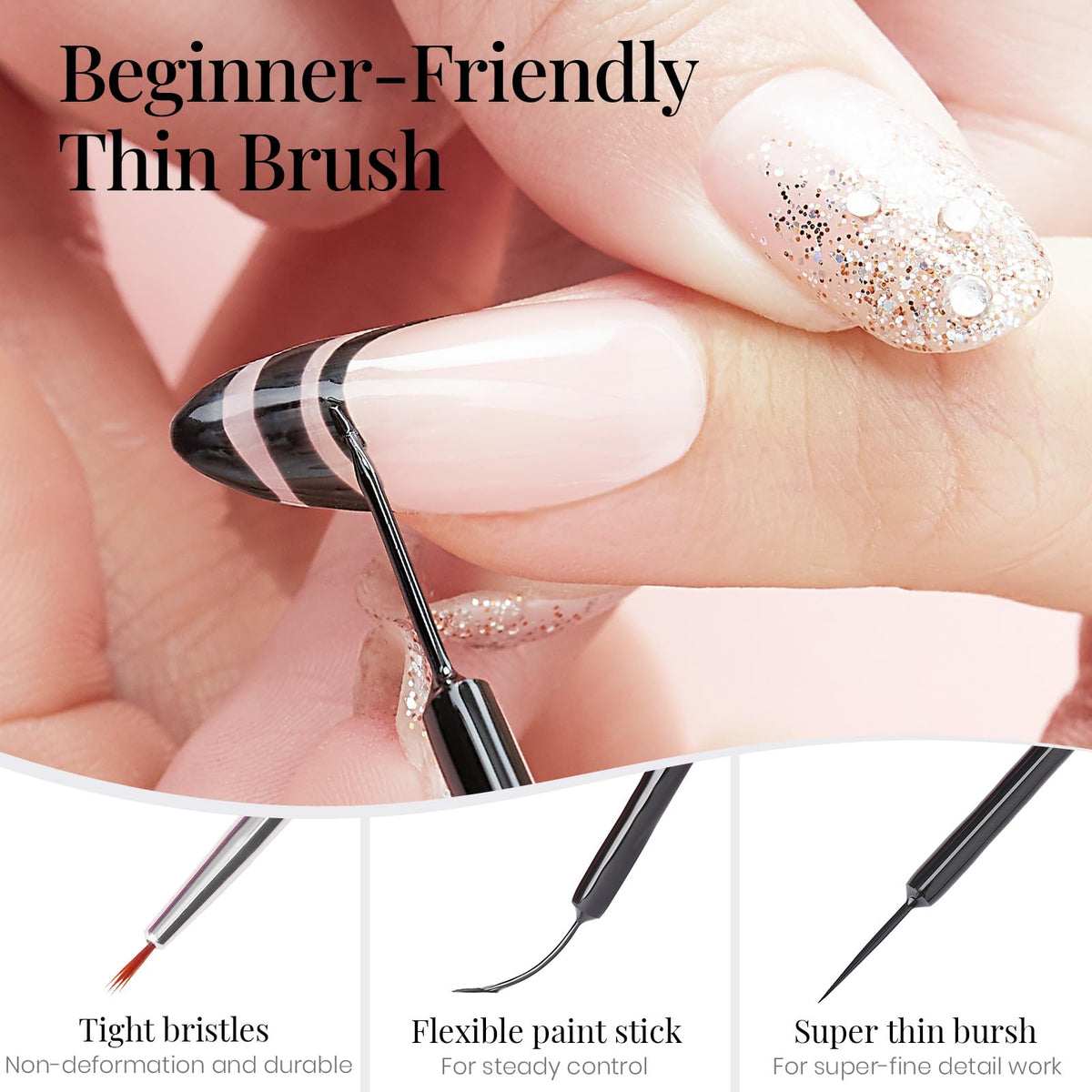 beetles Gel Polish Liner Classic Black 7ml application on nails