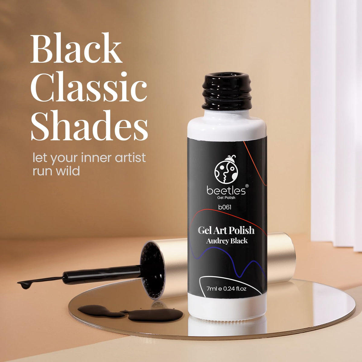 beetles Gel Polish Liner Classic Black 7ml with brush