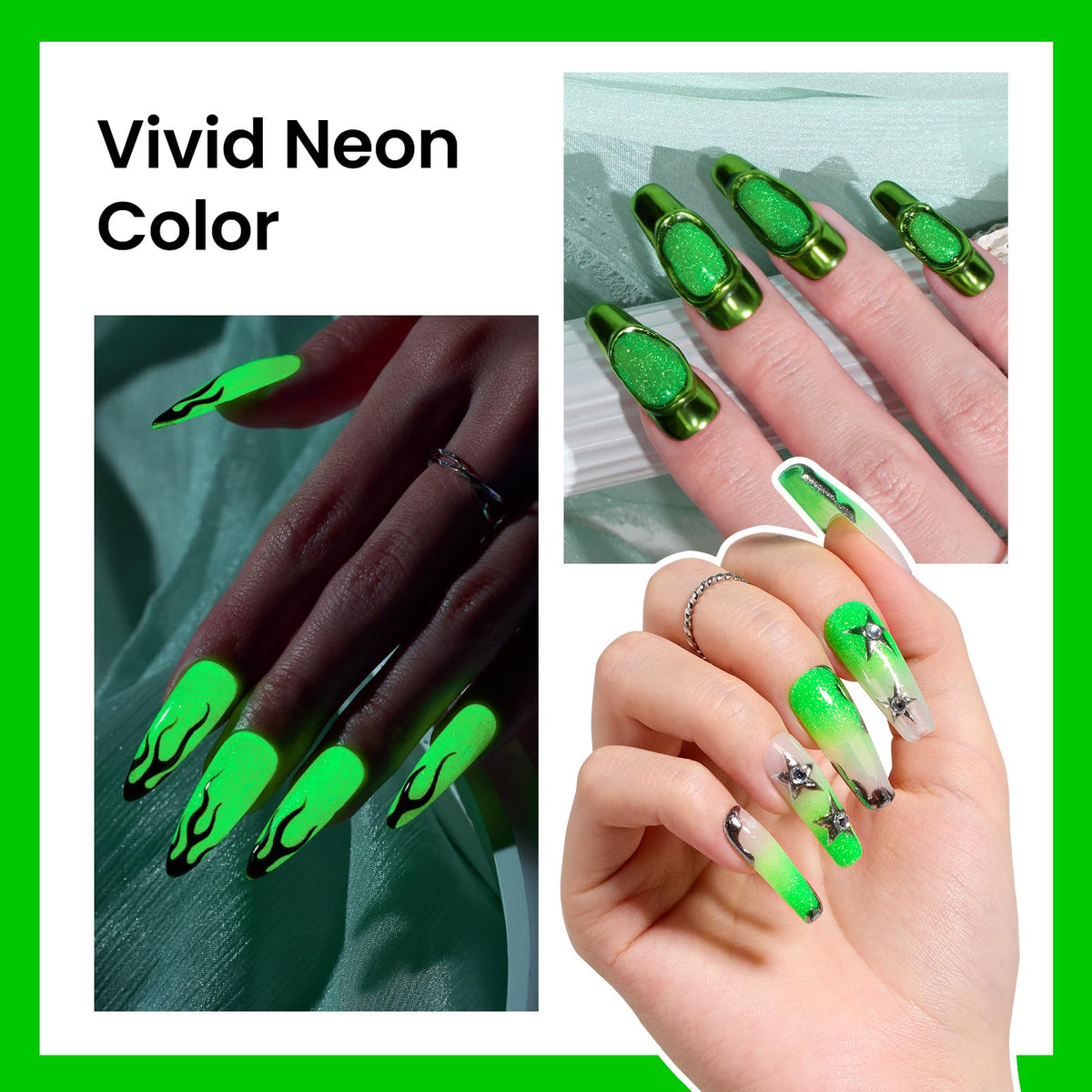 beetles Gel Polish Luminous Green Glow in the Dark applied on nails