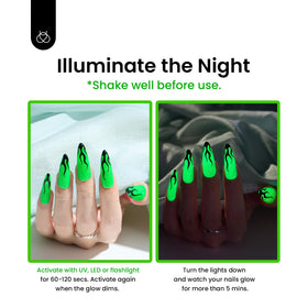 beetles Gel Polish Luminous Green Glow in the Dark showing glossy finish