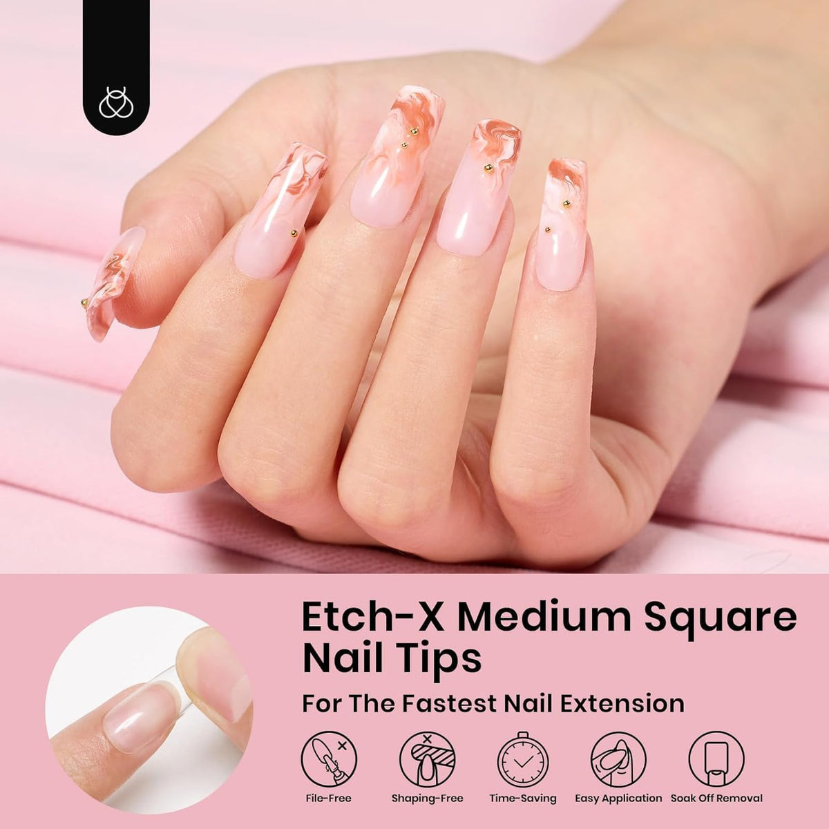 beetles Gel Polish Medium Square Nail Tips side view