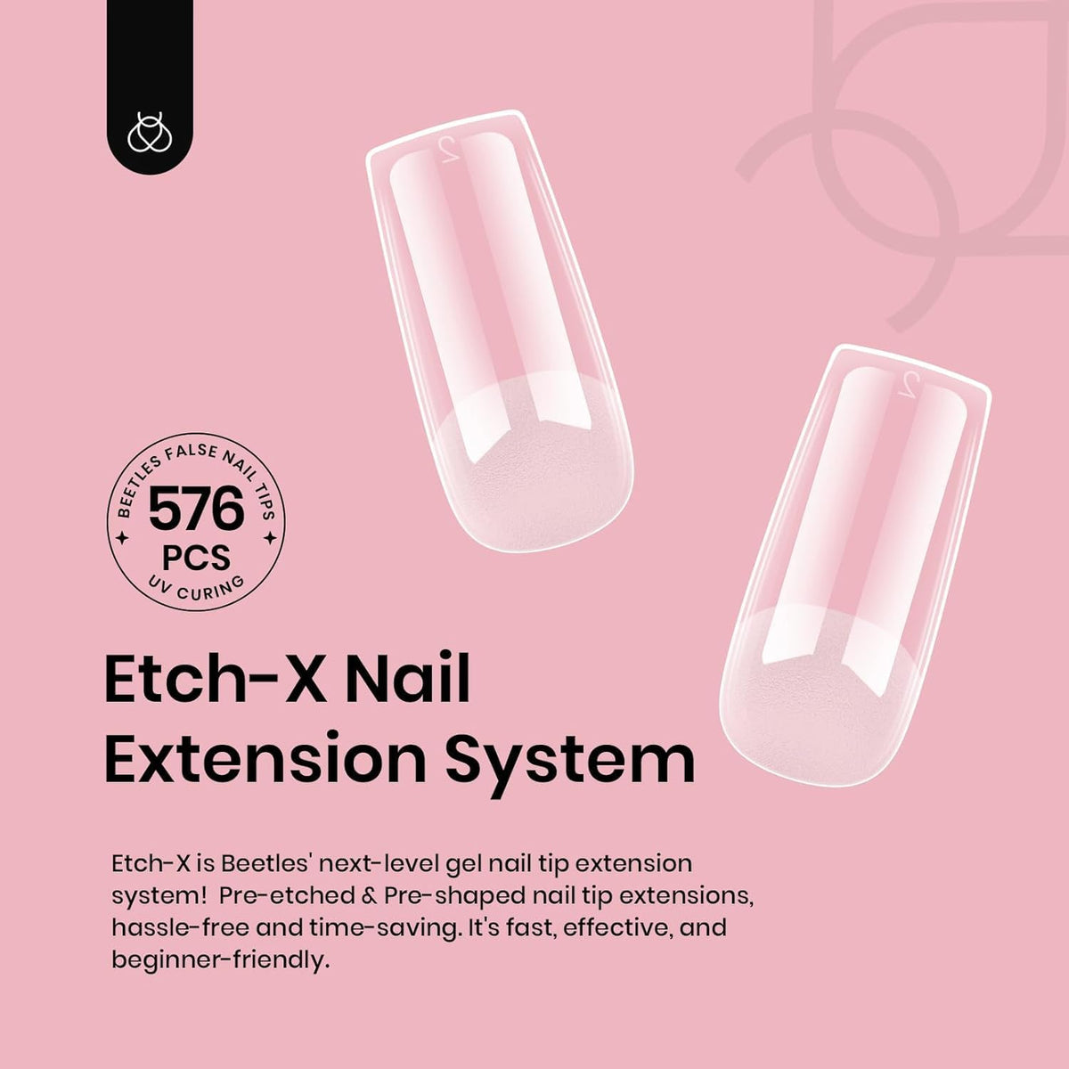 beetles Gel Polish Medium Square Nail Tips with nail art accessories