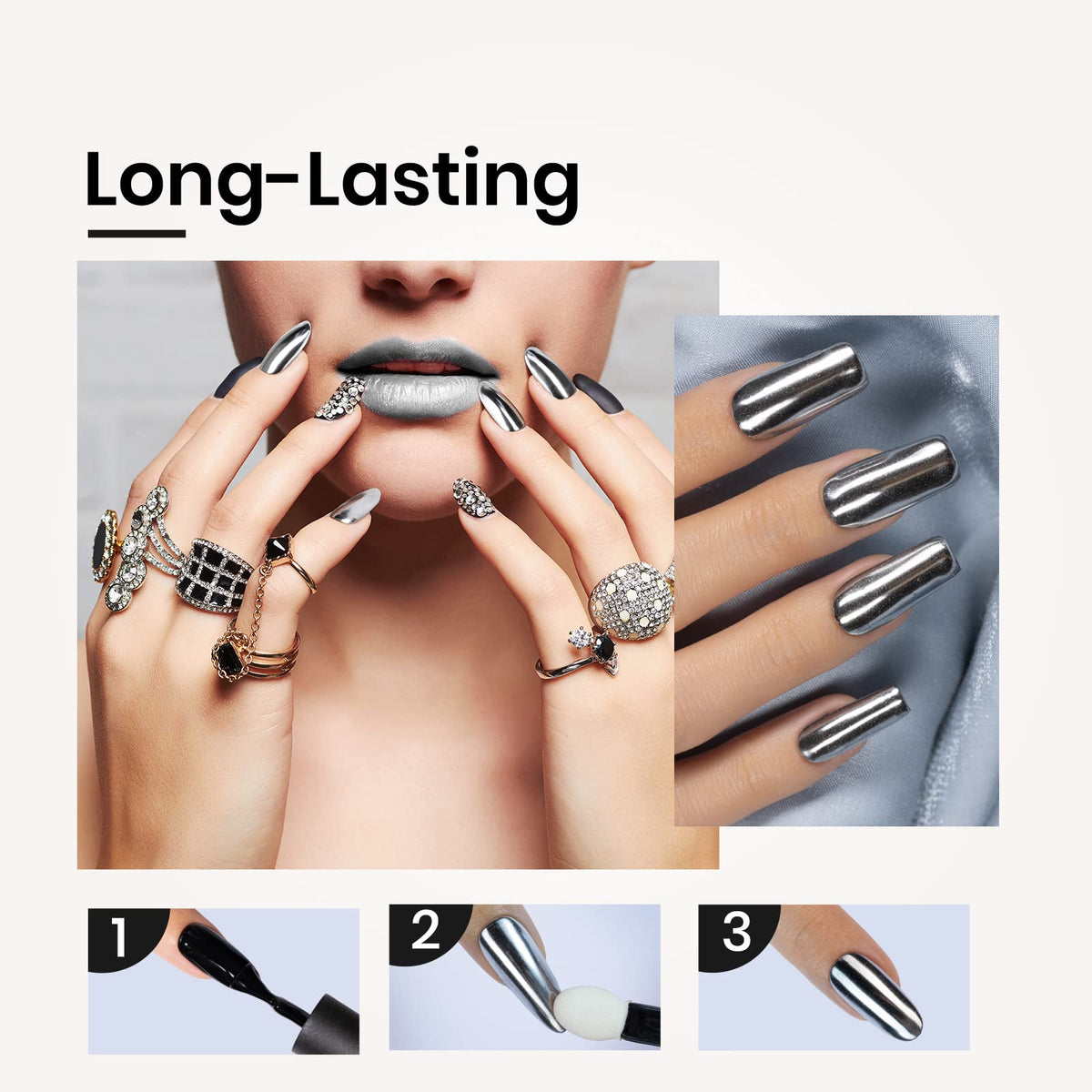 beetles Gel Polish Metallic Chrome Nail Powder packaging details