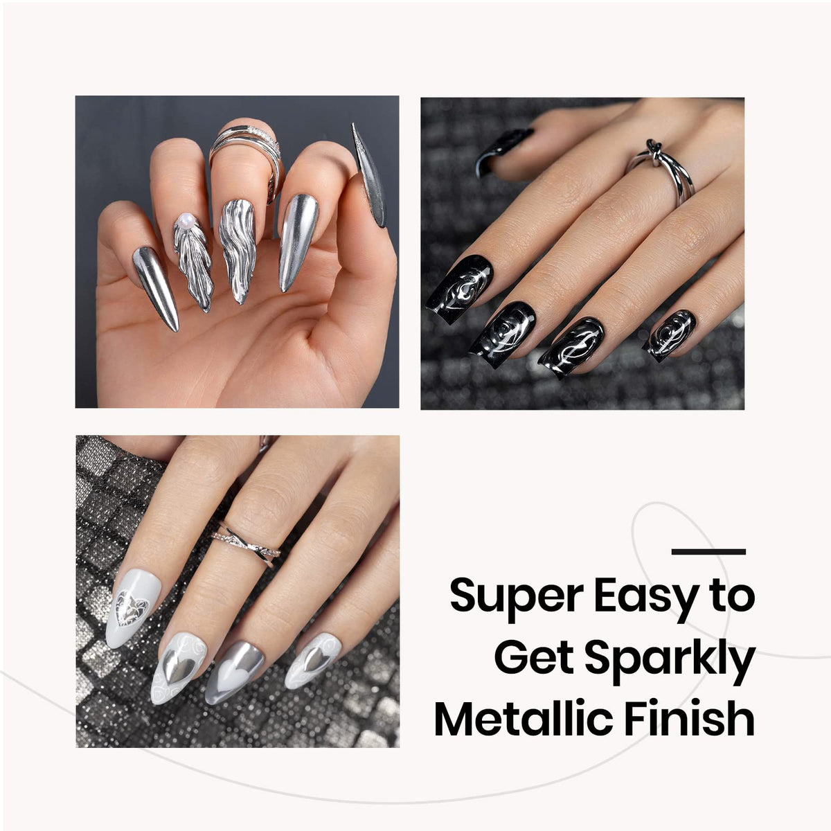 beetles Gel Polish Metallic Chrome Nail Powder with colourful base