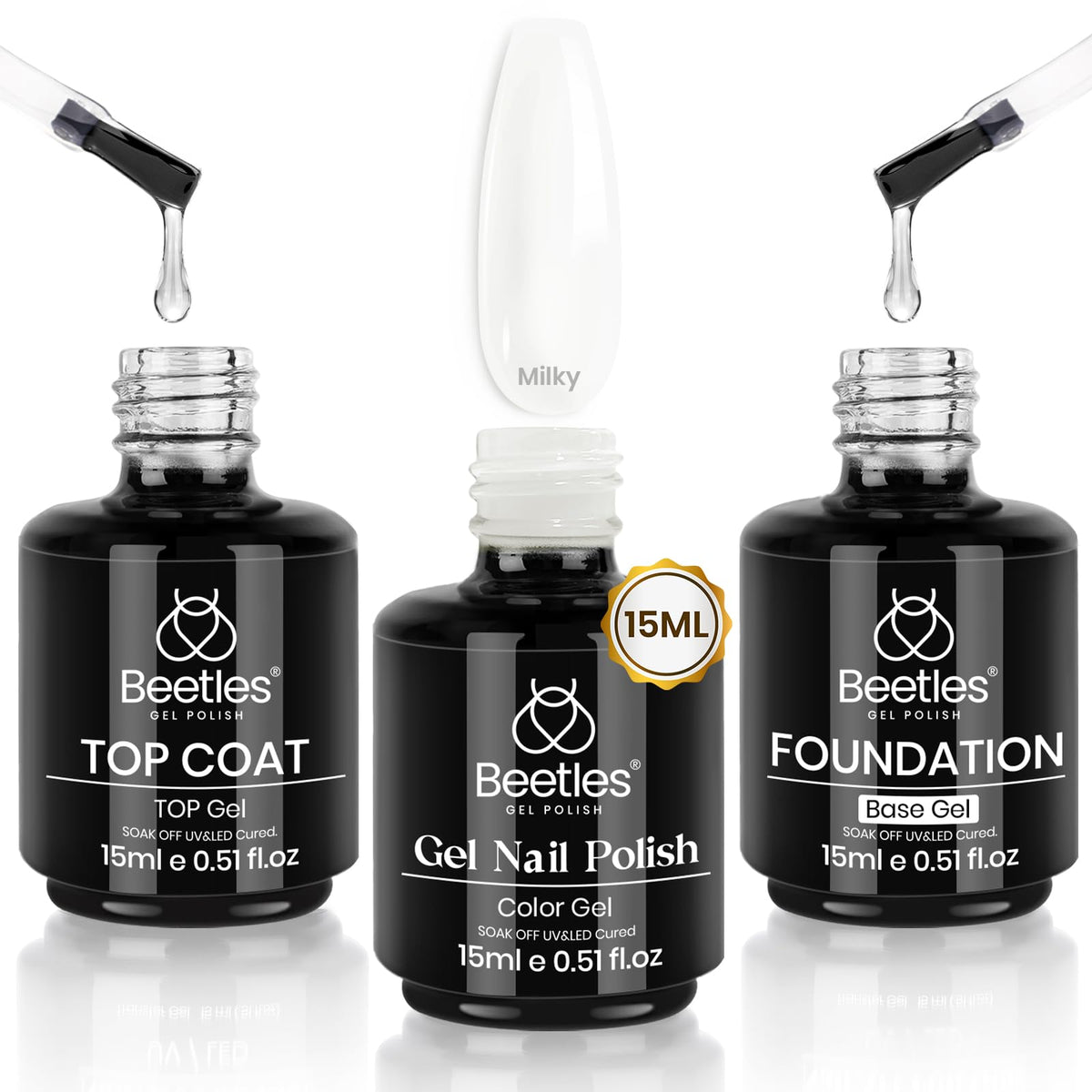 beetles Gel Polish Milky White Gel Nail Polish Set 15ml front view