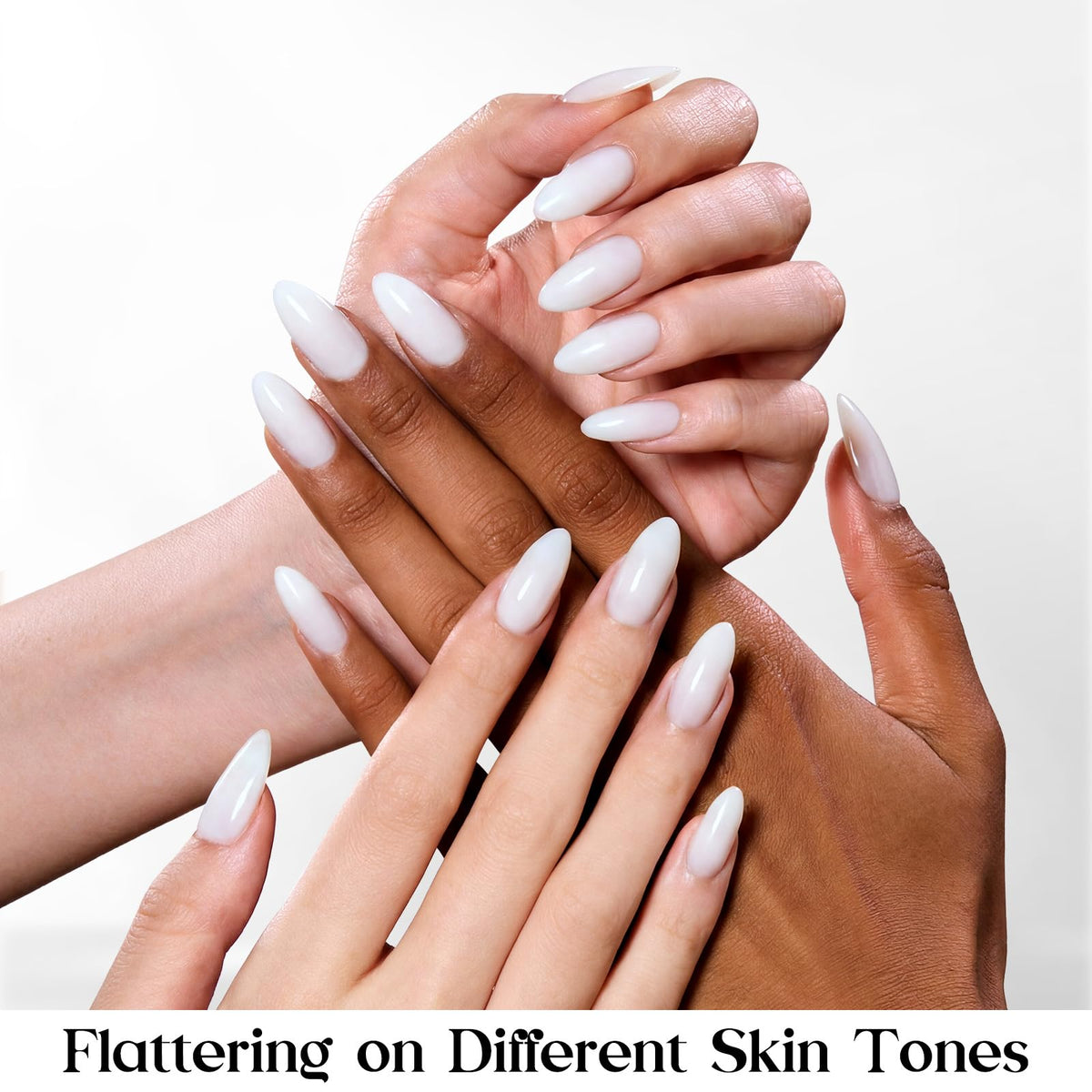 beetles Gel Polish Milky White Press on Nails displayed with top coat