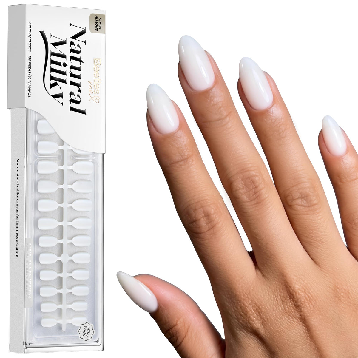 beetles Gel Polish Milky White Press on Nails front view