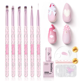 beetles Gel Polish Nail Art Brushes Set includes 6 brushes and pink gel