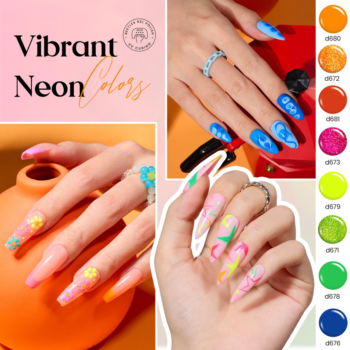 beetles Gel Polish Nail Art Gel Set with built-in brush close-up