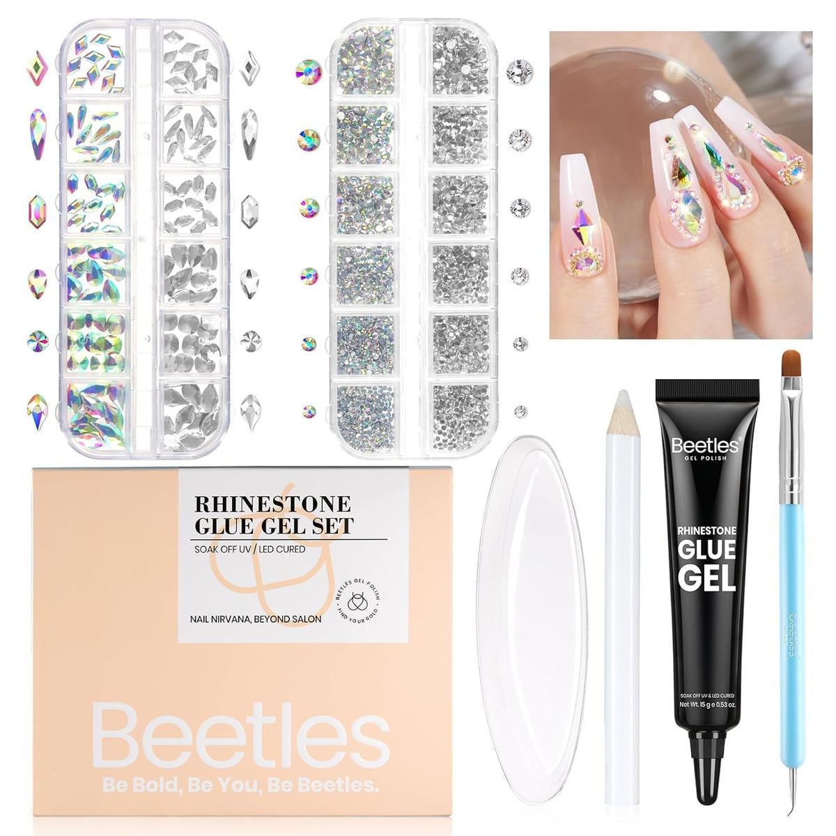 beetles Gel Polish Nail Glue 15g with rhinestones and accessories