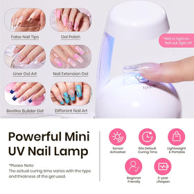 beetles Gel Polish Nail Tips application process with UV lamp