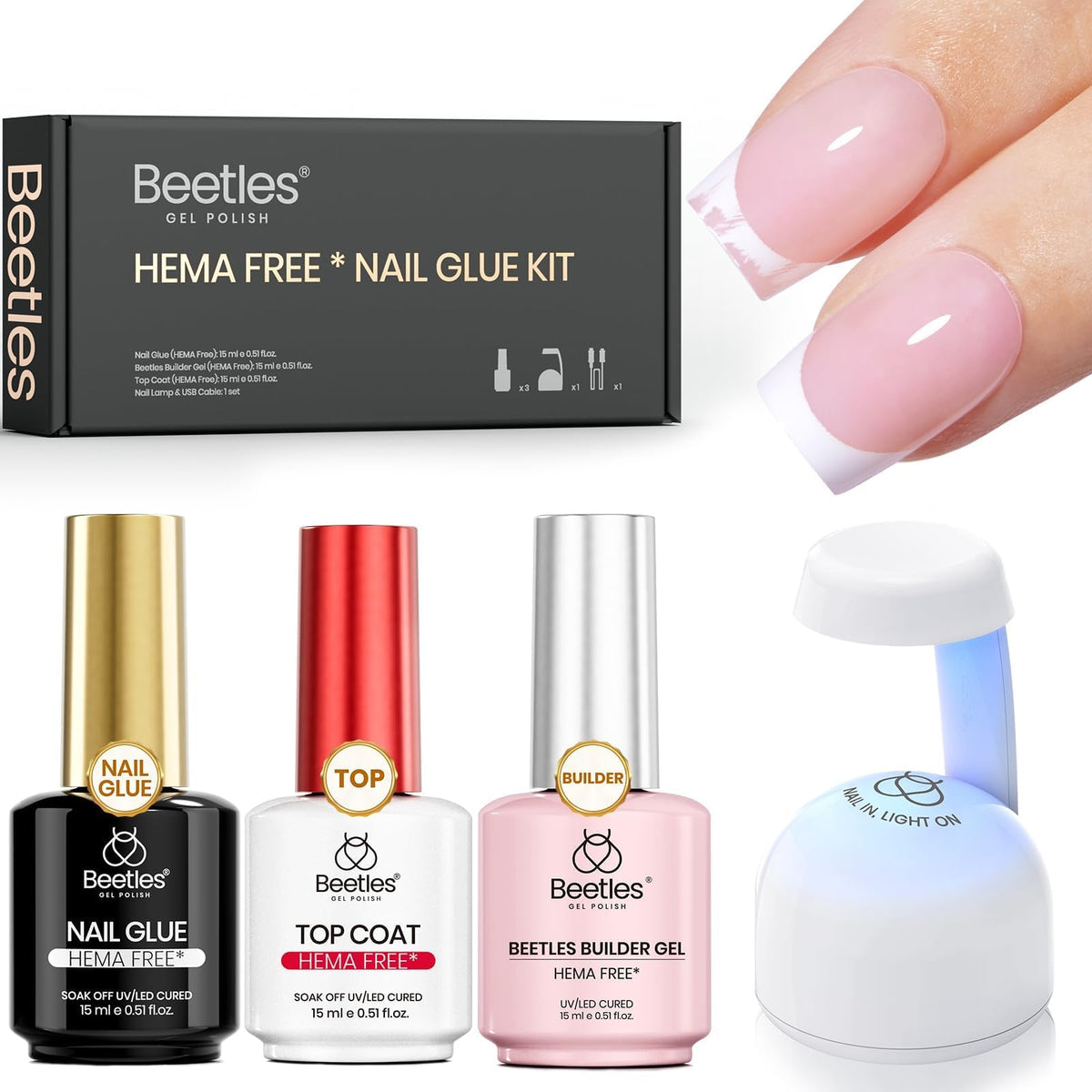 beetles Gel Polish Nail Tips Glue Kit with 15ml nail glue gel