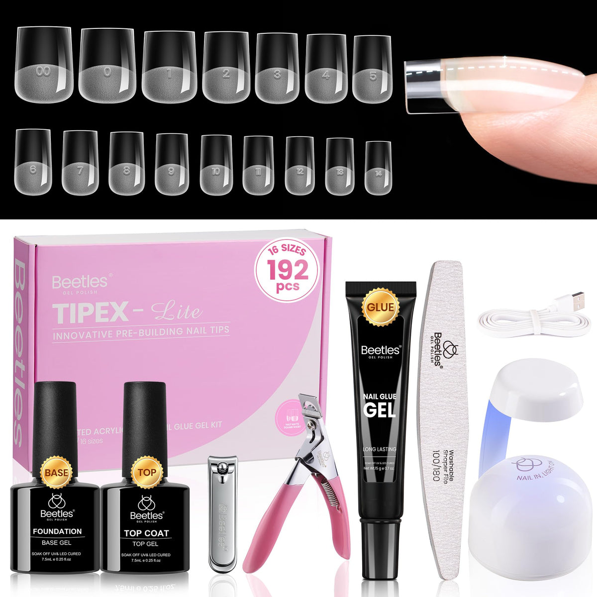 beetles Gel Polish Nail Tips Kit 192pcs front view