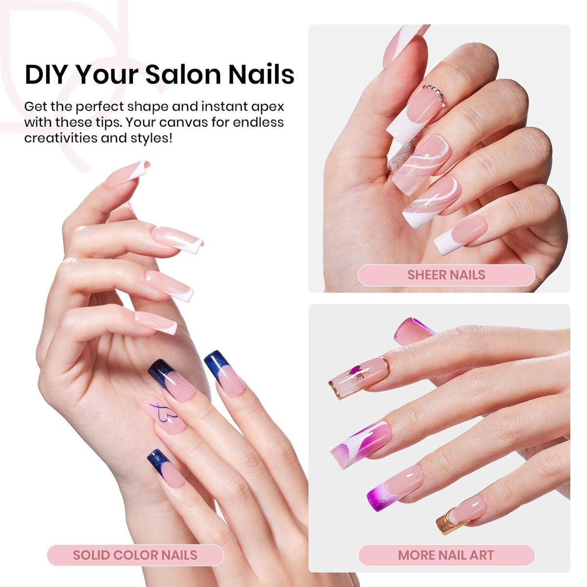 beetles Gel Polish Nail Tips Kit contents including gel glue and UV lamp