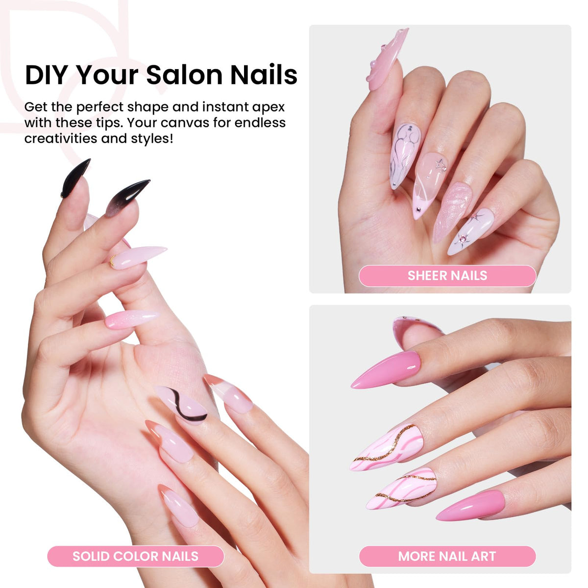 beetles Gel Polish Nail Tips Kit contents including nail tips and UV lamp